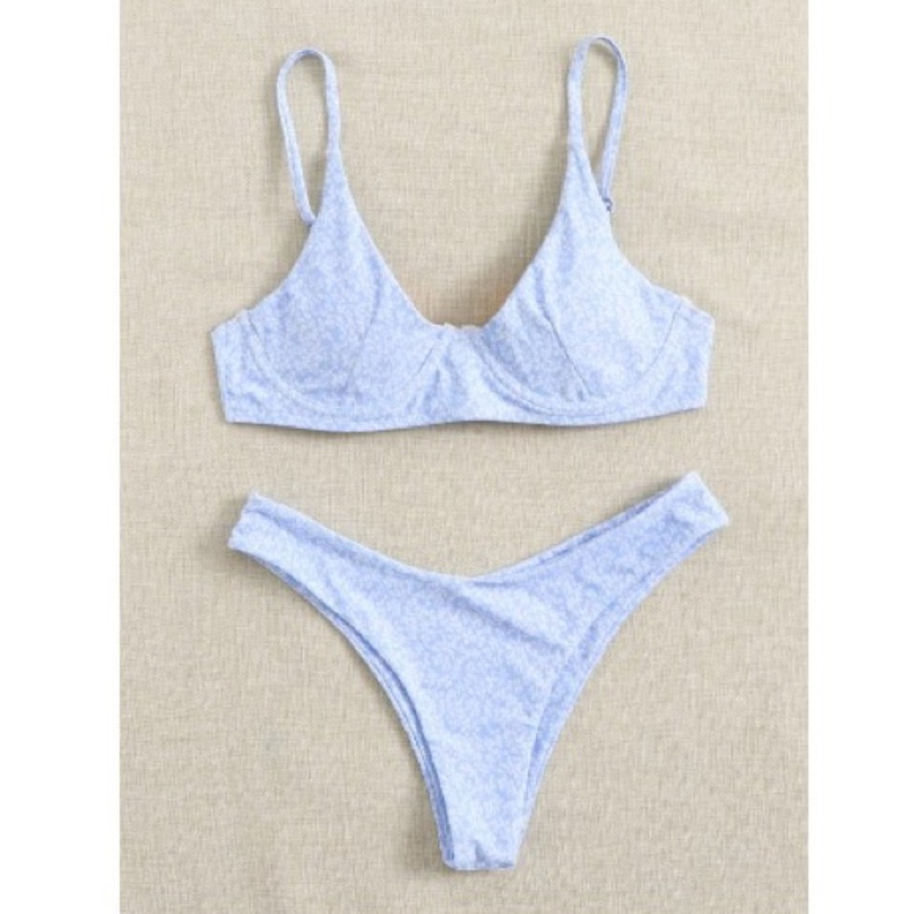 Shein blue & white floral bikini